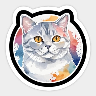 British Shorthair Cat Watercolor Drawing Sticker